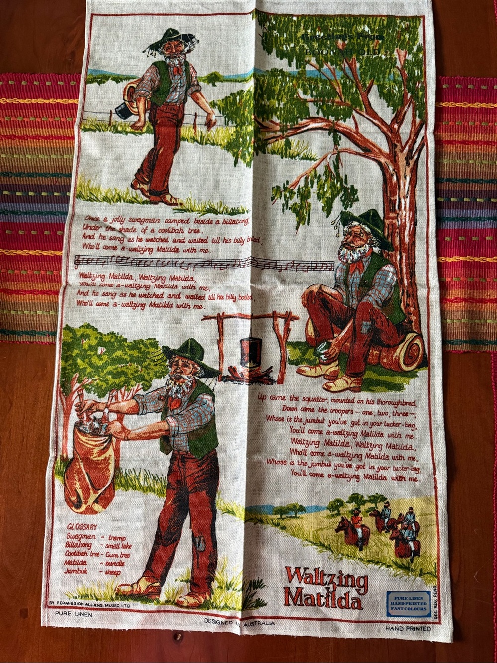 Waltzing Matilda Printed Linen tea towel. - Picture 3 of 8